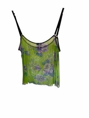 Dolce & Gabbana Lime Green Sheer Floral Mesh Cami with Black Straps